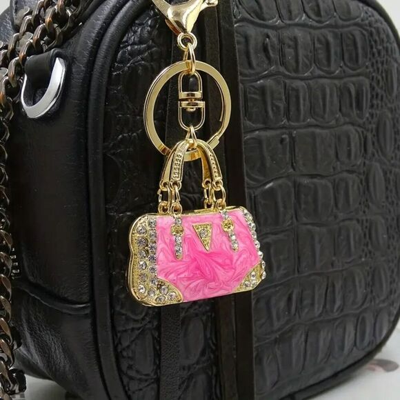 NWOT - Enamel Pink and Gold Tone Mini Handbag Purse Charms - Picture 1 of 16